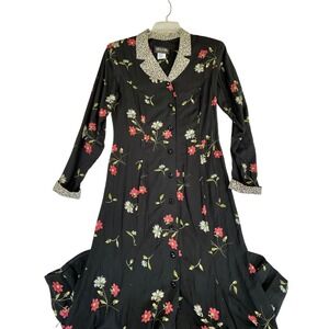 Melissa Collection Vintage 90s Black Floral Rayon Maxi Dress Long Sleeve Size 12